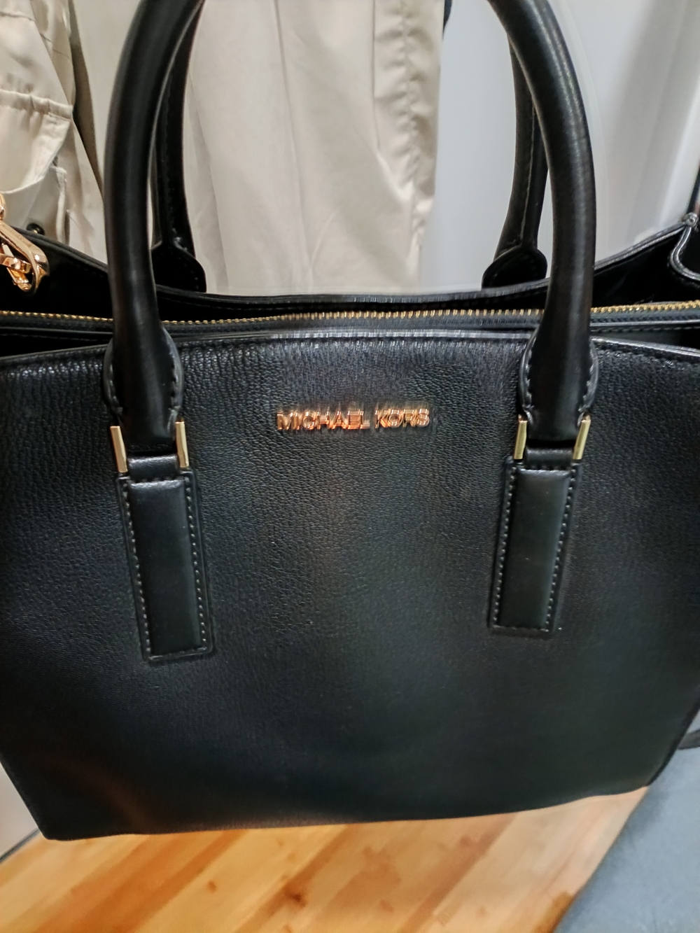 Michael Kors Black Leather Satchel with Gold Hardware